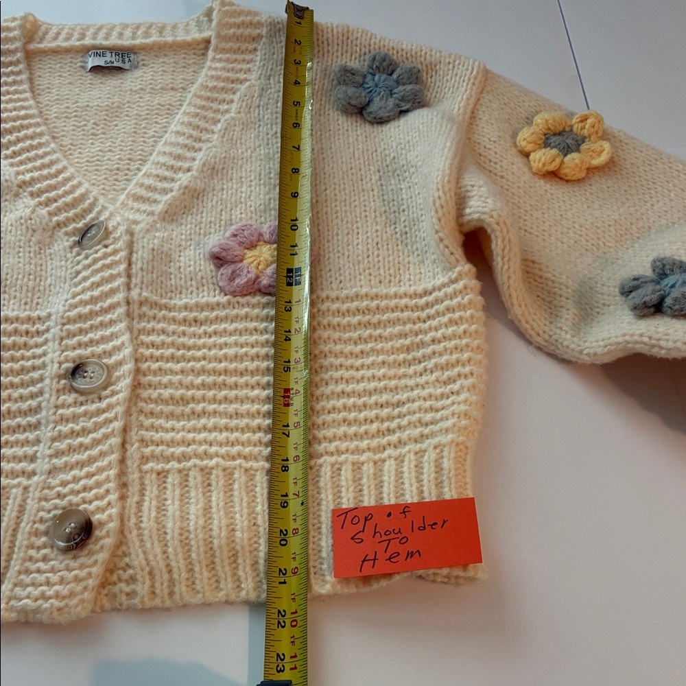 Vine Tree Cream Cardigan with3 D Floral Accents - Picture 9 of 11